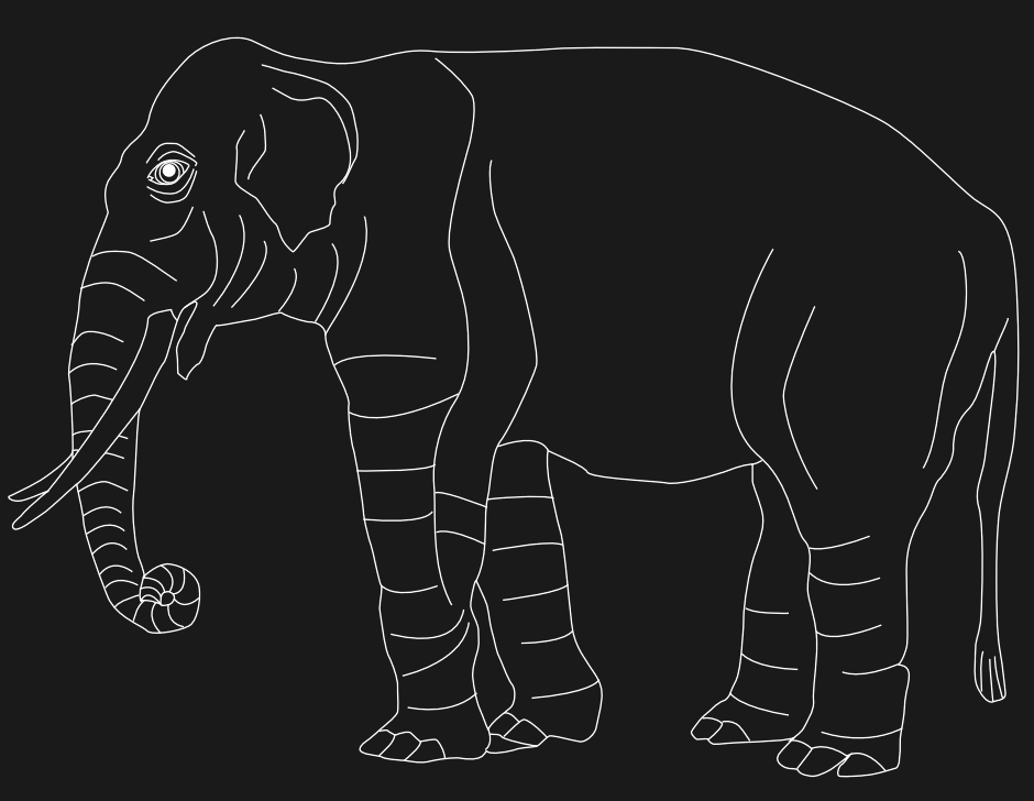 A line drawing of an elephant.